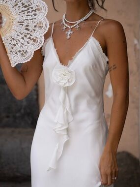 12th Tribe White Slip Dress with Floral Cascade